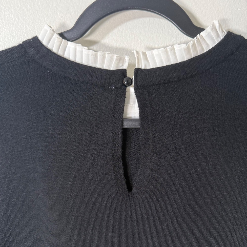 Vila Milana L Black Wool Blend Sweater Pleated Ruff Collar Cuffs‎ NWOT Wednesday - Picture 6 of 11